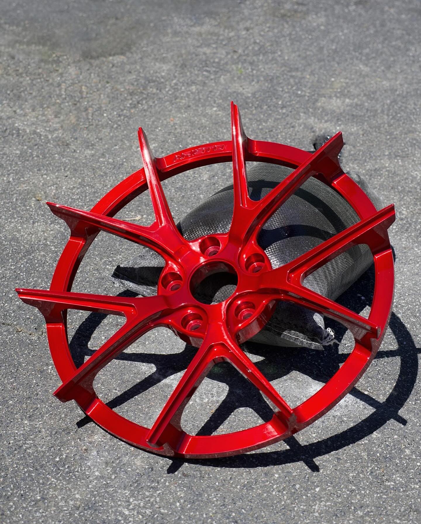 Candy red powder coated wheel